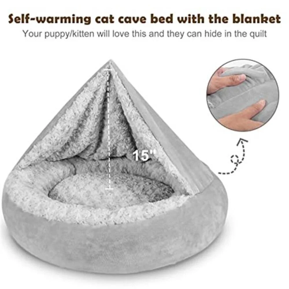 Small Dog Bed Cat Bed Hooded Cozy Cuddler Donut Round Calming Anti Anxiety Pet